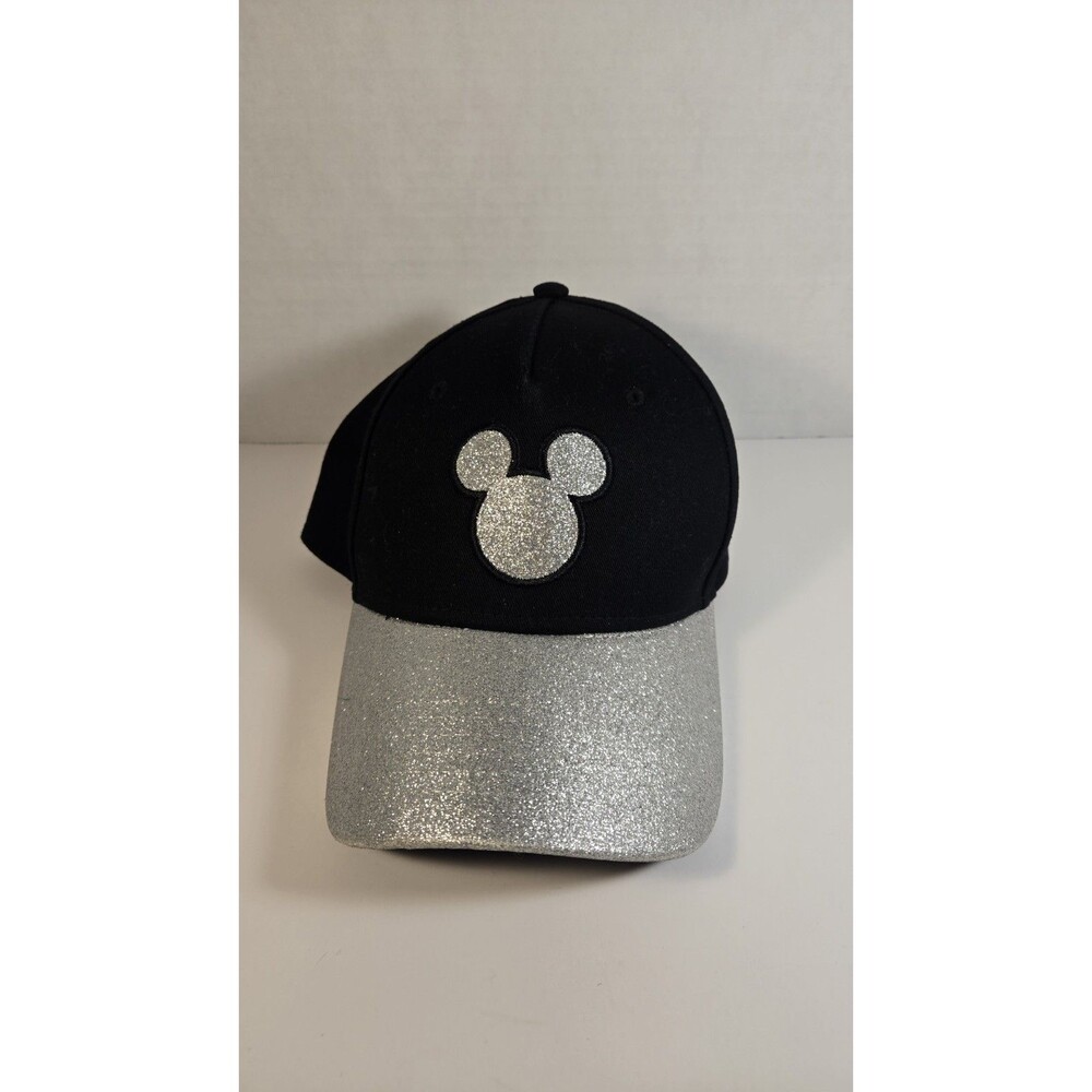 DISNEY Mickey Mouse Florida Hat Ball Cap Black And Silver Glitter